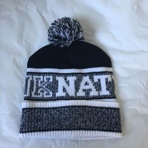 Pink Nation Winter Skully Hat with PomPom On Top One size Color-Black/White NWOT